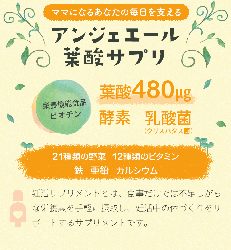 ママになるあなたの毎日を支える 13種類の添加物不使用 葉酸480? 酵素 乳酸菌（クリスパタス菌）21種類の野菜 12種類のビタミン 鉄 亜鉛 カルシウム