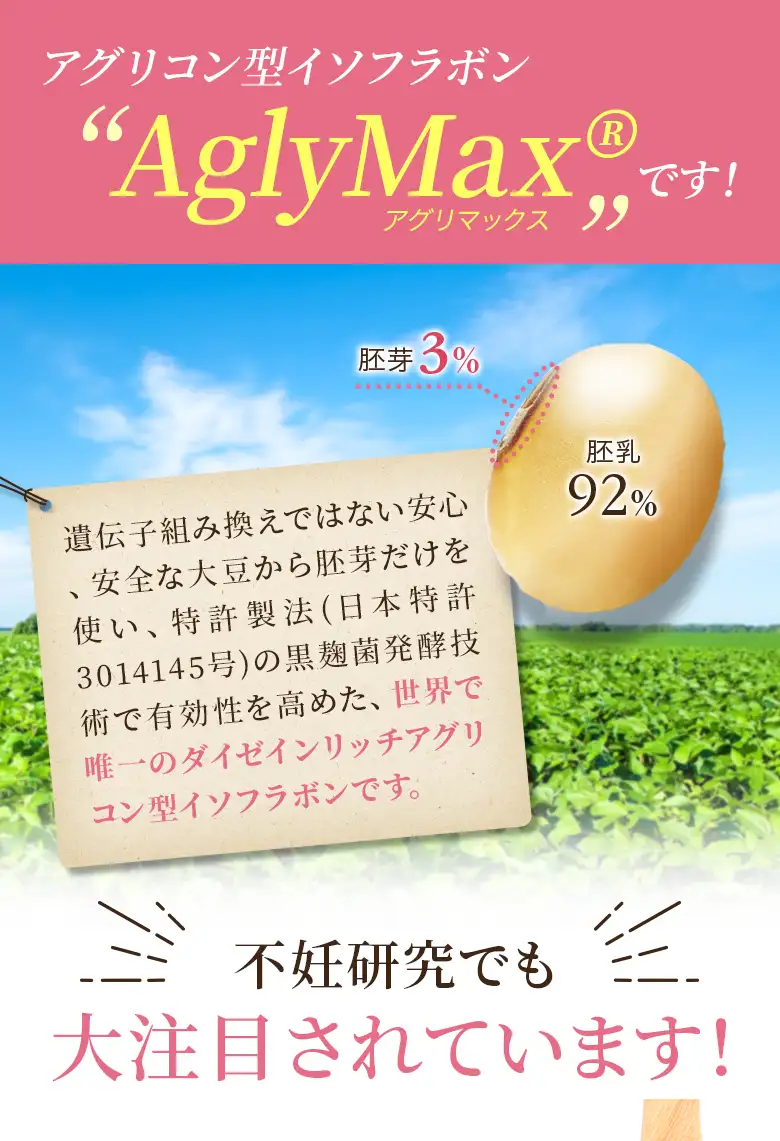 アグリコン型イソフラボンAglyMax®です!不妊治療の分野でも大注目されています!